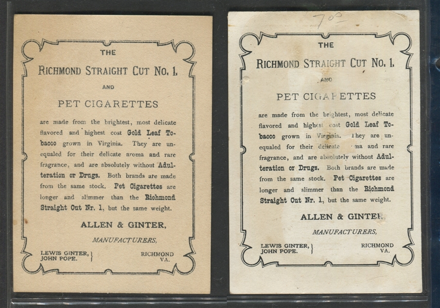 Nice lot of (6) Allen & Ginter Pet Cigarettes Trade Cards