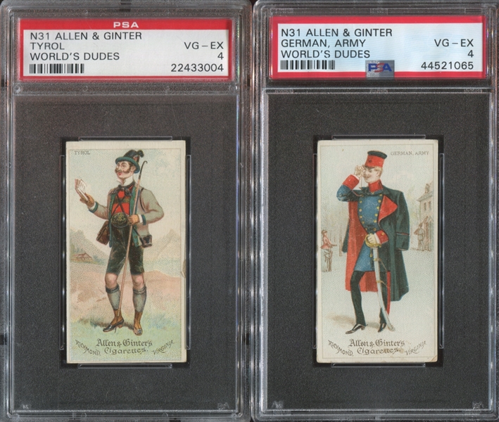N31 Allen & Ginter World's Dudes Lot of (5) PSA4 VGEX-Graded Cards 