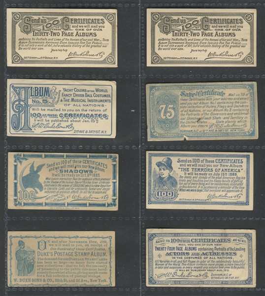 Lot of (8) Different 1880's Duke Cigarettes Coupons 