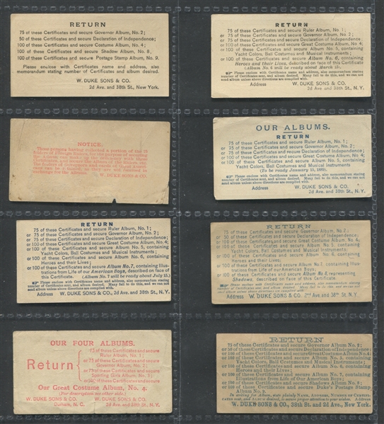 Lot of (8) Different 1880's Duke Cigarettes Coupons 