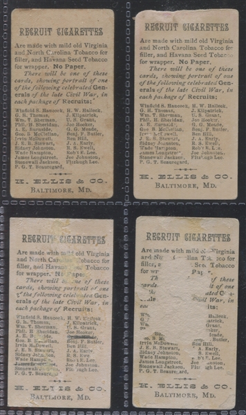 N377 H. Ellis Recruit Cigarettes Generals of the Civil War Lot of (4) Cards