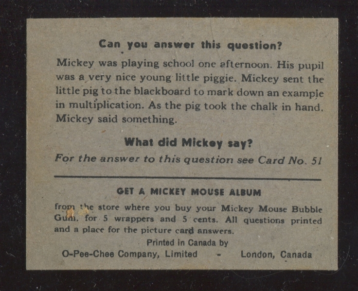 V303 O-Pee-Chee Mickey Mouse #50 Beat it Mickey High Grade Type Card
