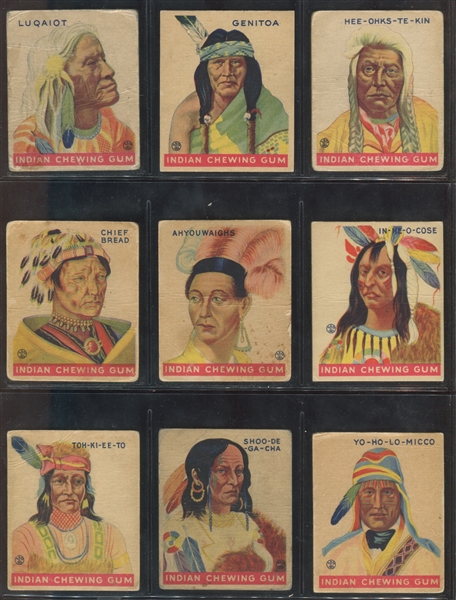 R73 Goudey Indian Gum Lot of (9) Series 312 White Background Cards