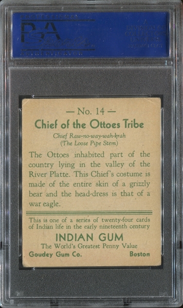 R73 Goudey Indian Gum #14 Ottoes Tribe (Series of 24) PSA4 VG-EX