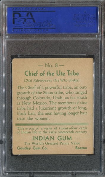 R73 Goudey Indian Gum #8 Ute Tribe (Series of 24) PSA4 VG-EX
