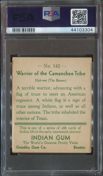 R73 Goudey Indian Gum #142 Warrior of the Comanchee Tribe (Series of 288) PSA3.5 VG+