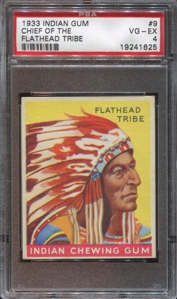 R73 Goudey Indian Gum #9 Chief of Flathead Tribe (Series of 48) PSA4 VG-EX