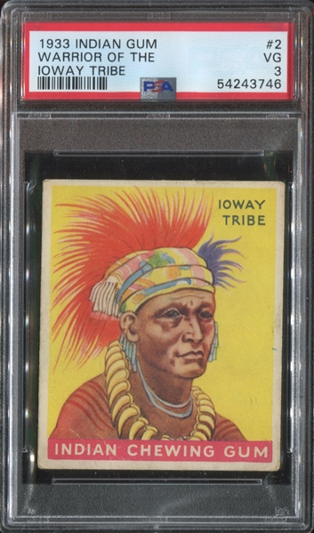 R73 Goudey Indian Gum #2 Warrior of the Ioway Tribe (Series of 24) PSA3 VG