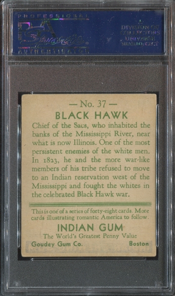 R73 Goudey Indian Gum #37 Black Hawk (Series of 48 Blue) PSA4 VG-EX