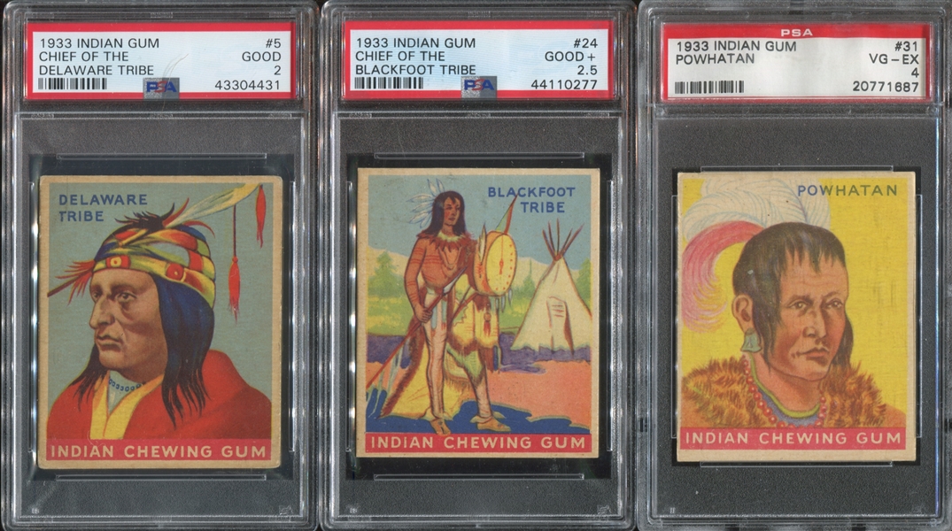 R73 Goudey Indian Gum Lot of (3) PSA-Graded Series of 96 Cards