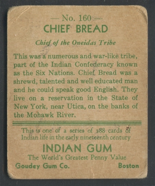 R73 Goudey Indian Gum #160 Chief Bread Series of 288