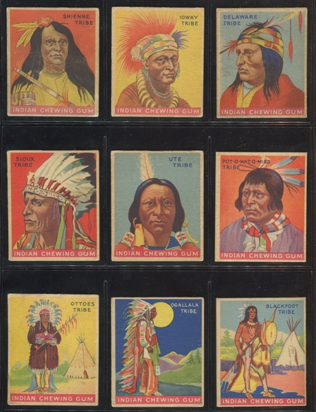 R73 Goudey Indian Gum Lot of (9) Series of 96 Tribe Cards