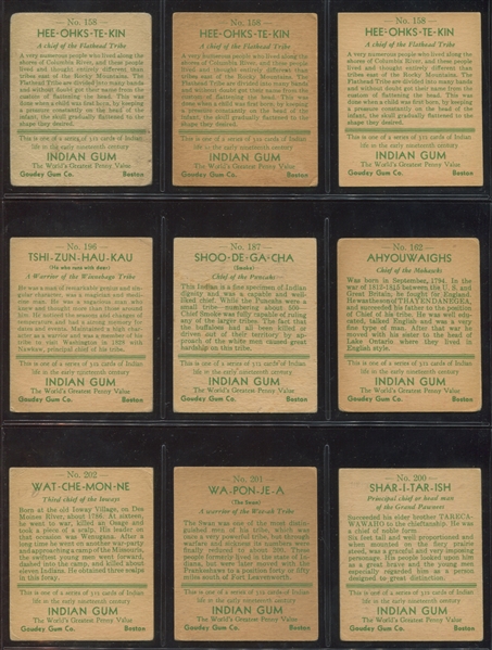 R73 Goudey Indian Gum Lot of (9) Series of 312 Cards