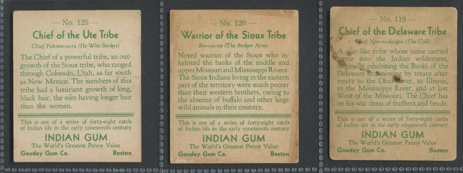 R73 Goudey Indian Gum Lot of (3) Series of 48 Cards