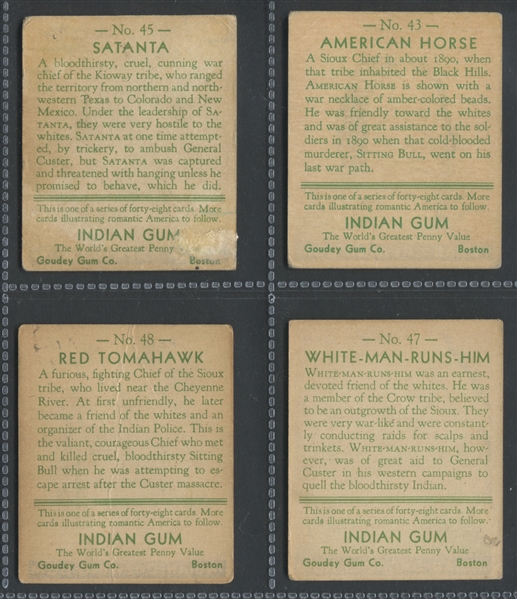 R73 Goudey Indian Gum Lot of (10) Series of 48 Blue Cards With Pocahantas and Geronimo
