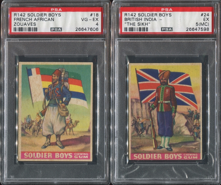 R142 Goudey Soldier Boys Complete Set of (24) With Wrapper and (9) Cloth Flags