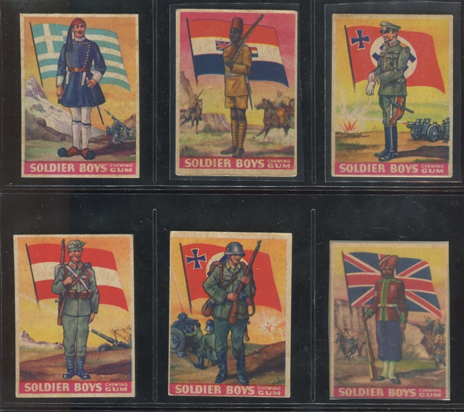 R142 Goudey Soldier Boys Complete Set of (24) With Wrapper and (9) Cloth Flags
