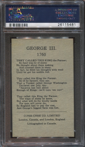 V302 O-Pee-Chee Kings and Queens of England George III PSA7 NM