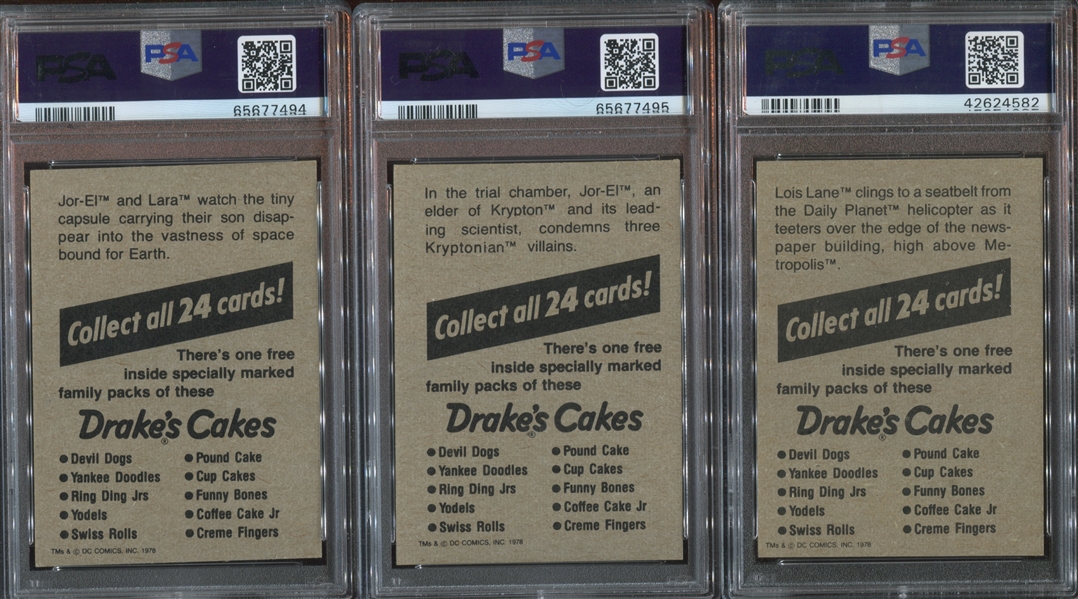 1978 Drakes Cakes Superman: The Movie Complete PSA-Graded Set of (24) Cards