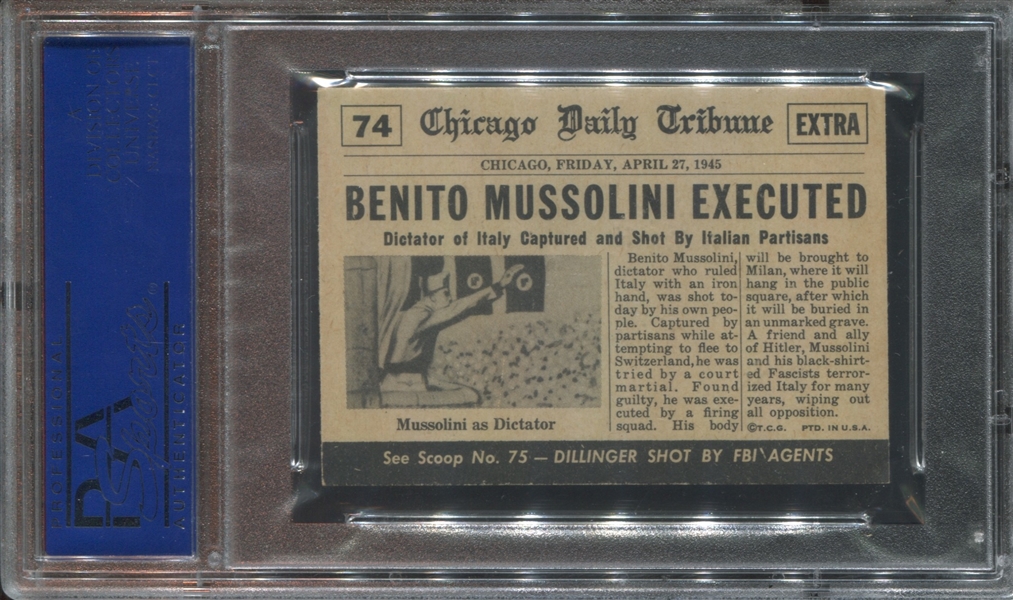 1954 Topps Scoop #74 Mussolini Dead PSA7 NM