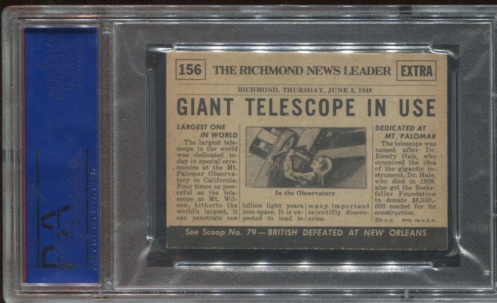 1954 Topps Scoop #156 World's Largest Telescope PSA8 NM-MT (OC)