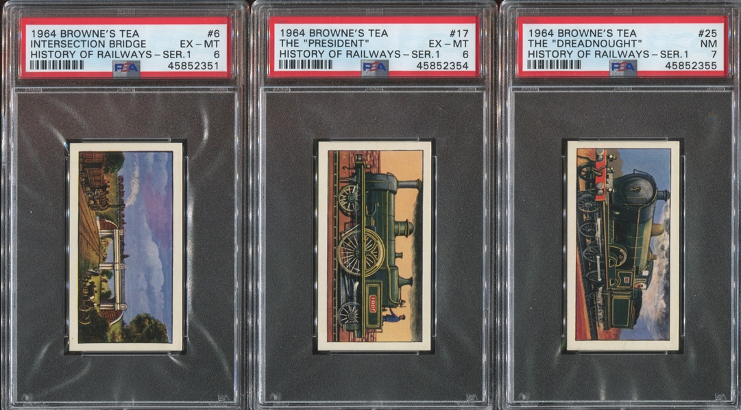 1964 Browne's Tea History of the Railway Lot of (3) PSA-Graded Cards