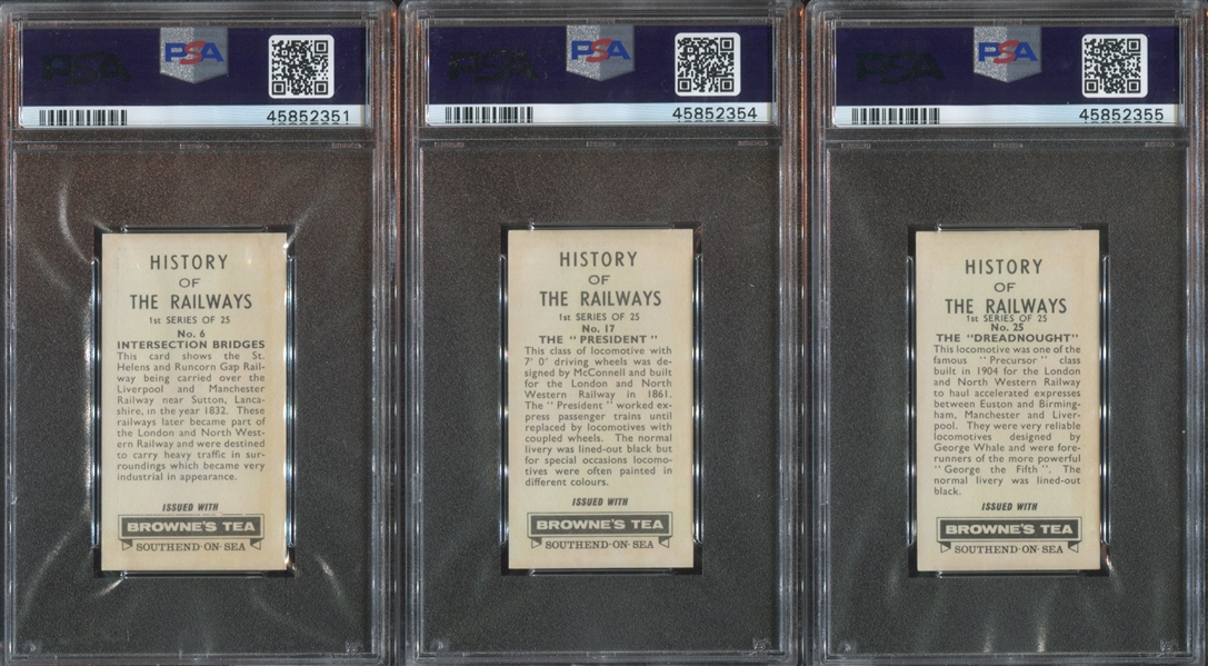 1964 Browne's Tea History of the Railway Lot of (3) PSA-Graded Cards