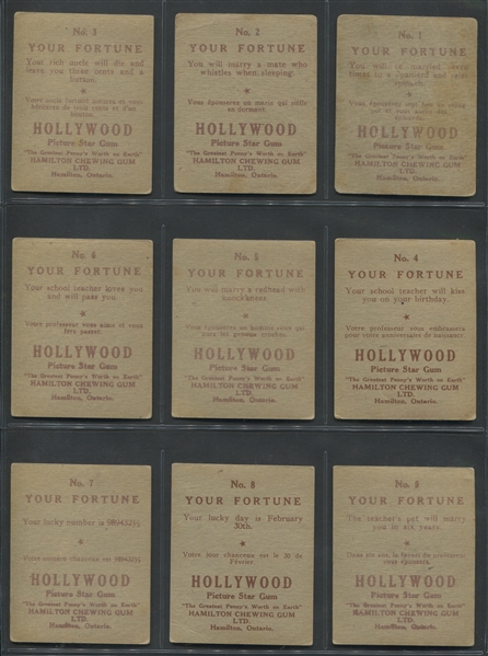 V289 Hamilton Gum Hollywood Stars Complete Set of (40) Cards