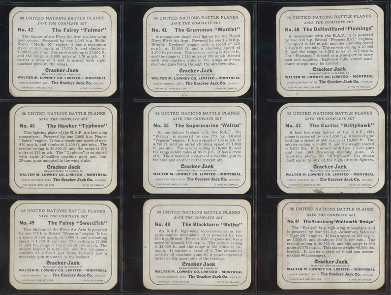 V407 Cracker Jack U.N. Battle Planes (147 series) Near Complete Set (111/147) of Cards