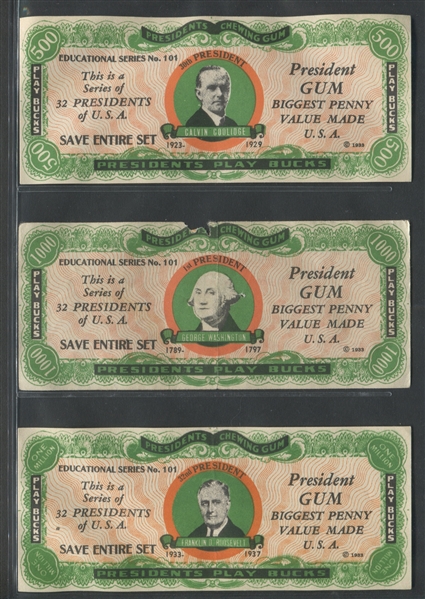 R118 Dietz Gum Presidential Play Bucks Lot of (27) Higher Grade Bills With Folio