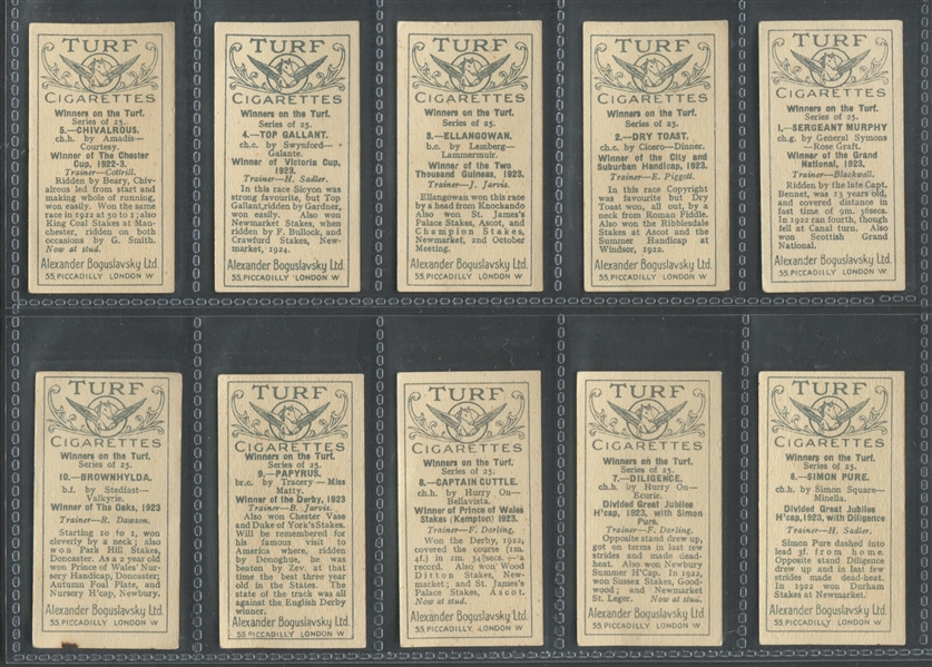 1925 Alexander Boguslavsky Turf Cigarettes Winners on the Turf Complete Set of (25) Cards