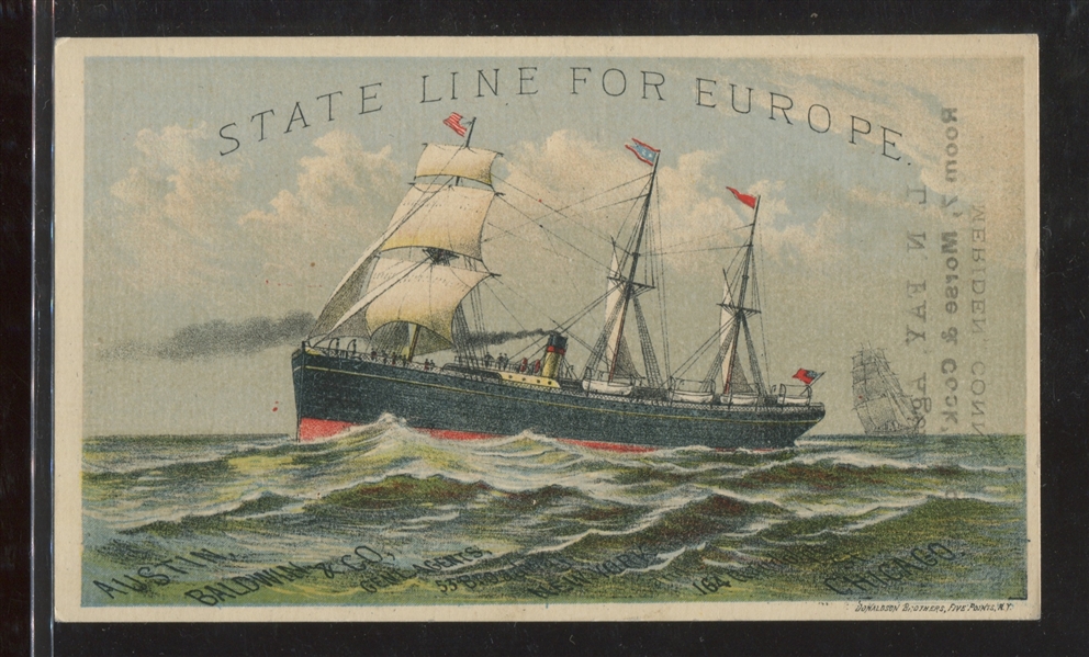 Fantastic 1880's State Line for Europe Clipper/Steam Ship Trade Card