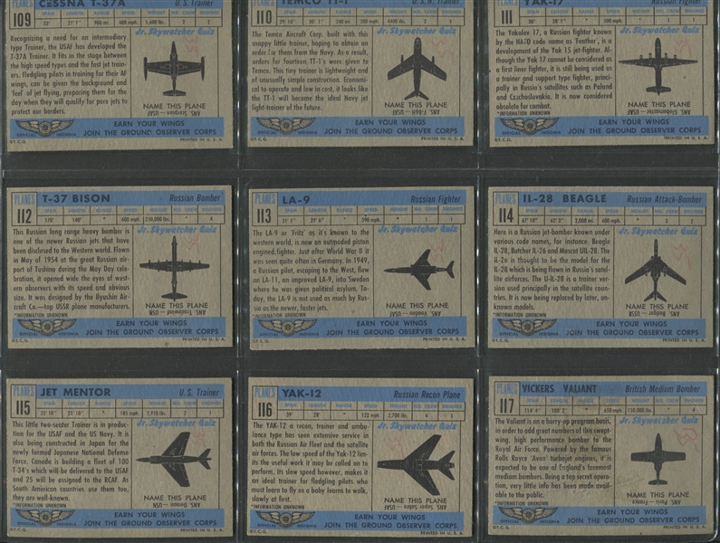 1957 Topps Planes Lot of (12) High Grade High Number Cards Plus Checklist