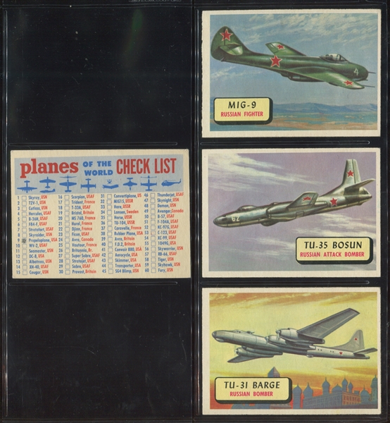 1957 Topps Planes Lot of (12) High Grade High Number Cards Plus Checklist