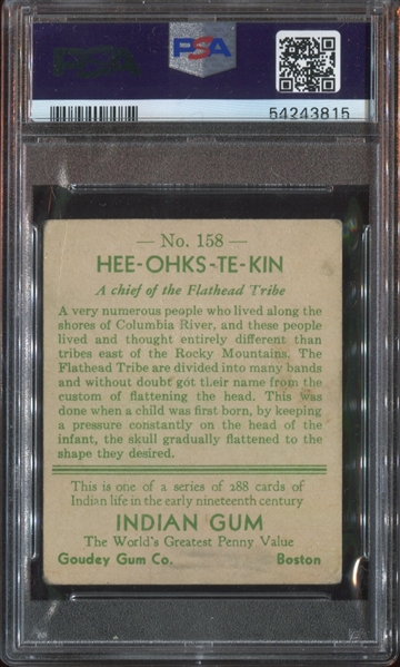 R73 Goudey Indian Gum #158 Hee-Ohks-Te-Kin Series of 288 PSA3 VG(MK)