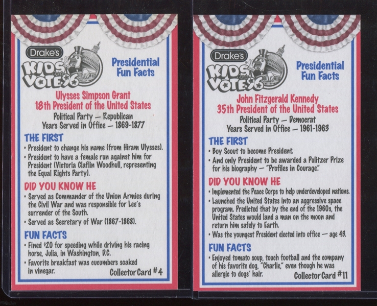 1996 Drake's Kids Vote '96 US Presidents Cards Lot of (4) Different