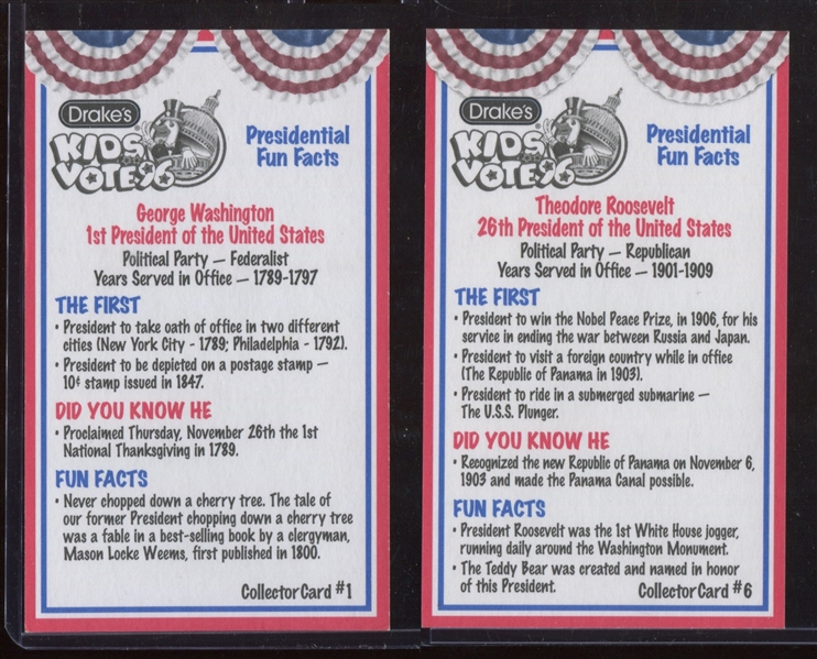 1996 Drake's Kids Vote '96 US Presidents Cards Lot of (4) Different