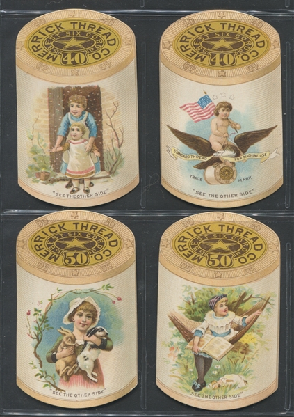 1889 Merrick Thread Children/1889 Calendar Die-Cut Trade Cards Lot of (4) Different