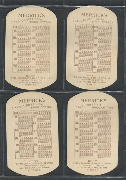 1889 Merrick Thread Children/1889 Calendar Die-Cut Trade Cards Lot of (4) Different