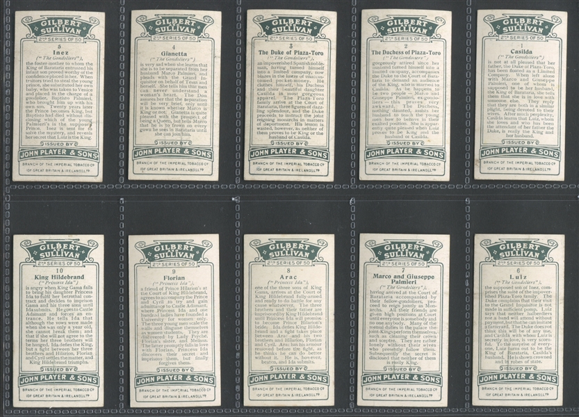 1927 John Player Gilbert & Sullivan 2nd Series Complete Set of (50) Cards