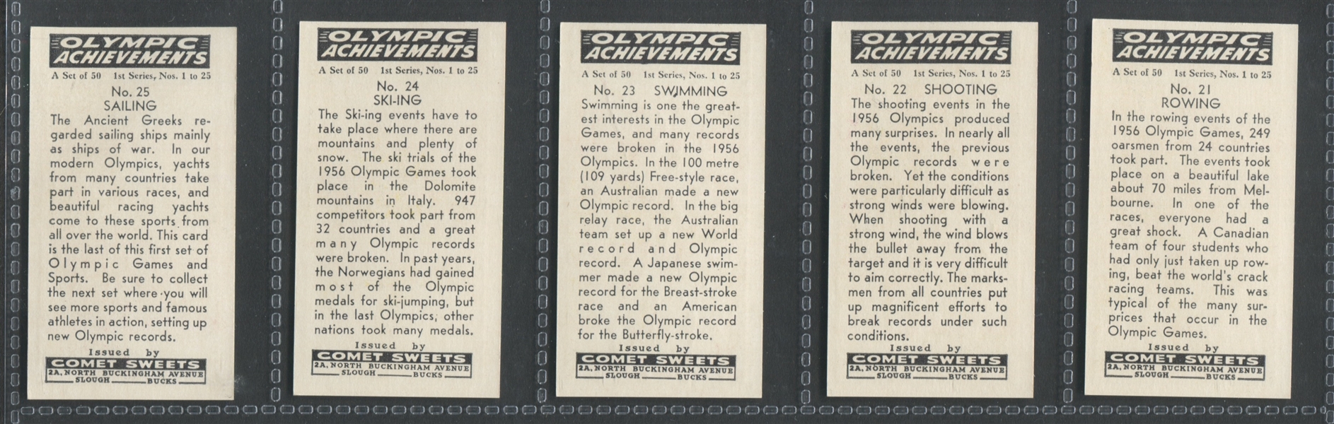 1959 Comet Sweets Olympic Achievements Complete Series 1 Set of (25) Cards