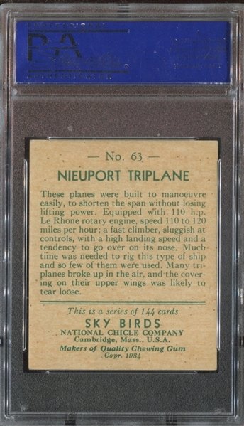 R136 National Chicle Sky Birds #63 Nieuport Triplane PSA8 NM-MT