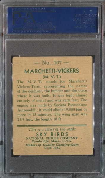 R136 National Chicle Sky Birds High Number #107 Marchetti-Vickers PSA3.5 VG+