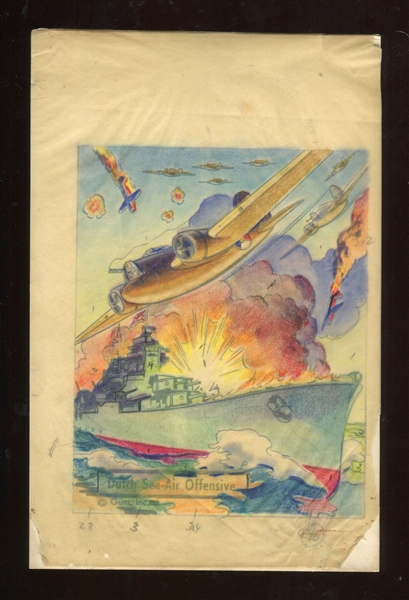 R164 Gum Inc War Gum #22 Dutch Sea-Air Offensive Original Artwork