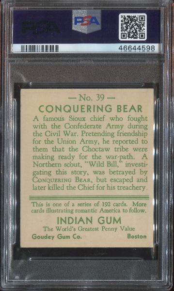 R73 Goudey Gum Indian Gum #39 Conquering Bear PSA6 EX-MT