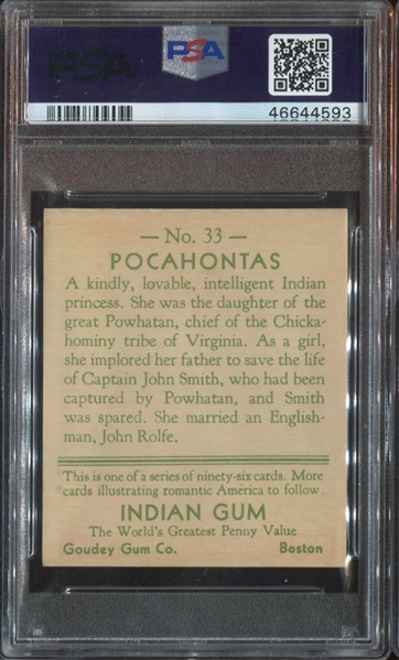 R73 Goudey Gum Indian Gum #33 Pocahantas PSA7 NM (Series of 96)