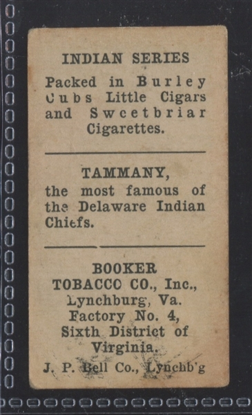 T74 Booker Tobacco Indian Series Tammany Type Card