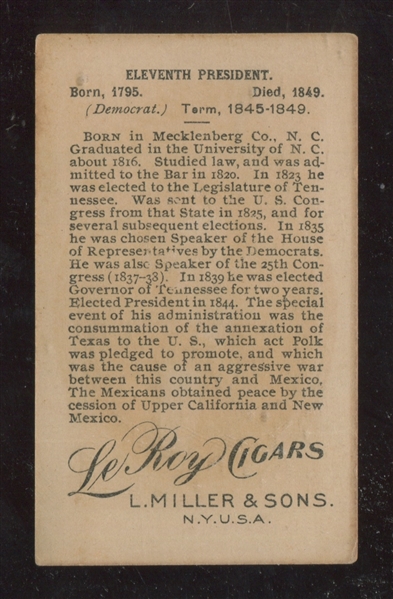 T95 Miller / Leroy Cigarettes Presidents Polk Type Card