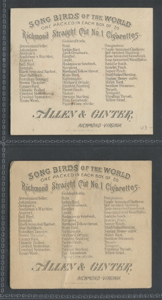 N42 Allen & Ginter Song Birds of the World Lot of (3) Different