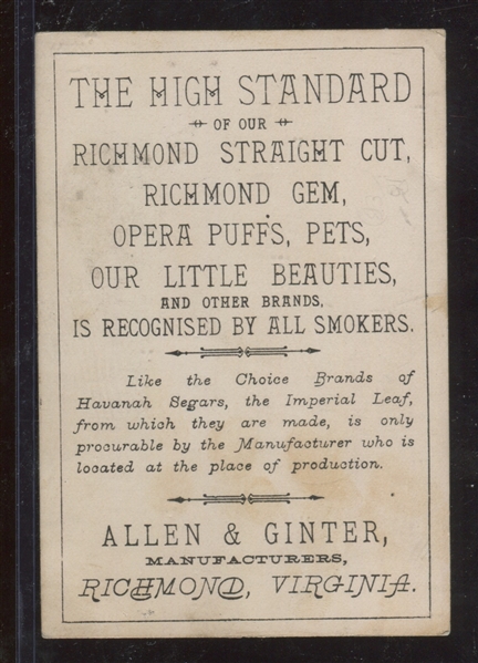 Allen & Ginter Richmond Gem Lot of (2) Trade Cards